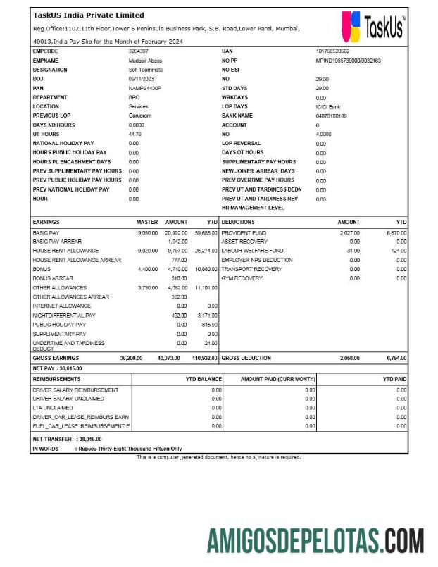 Para download Modelo de recibo de pagamento TaskUS Índia em formatos Word e PDF.pdf, 1